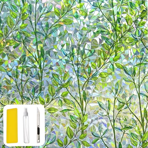 Window Privacy Film with Installation Tool,Stain Rainbow Window Film Sticker, Vinyl 3D Sticker, Removable, Static Adhesive, Thermal Control, UV Protection (44.5 * 200 cm)