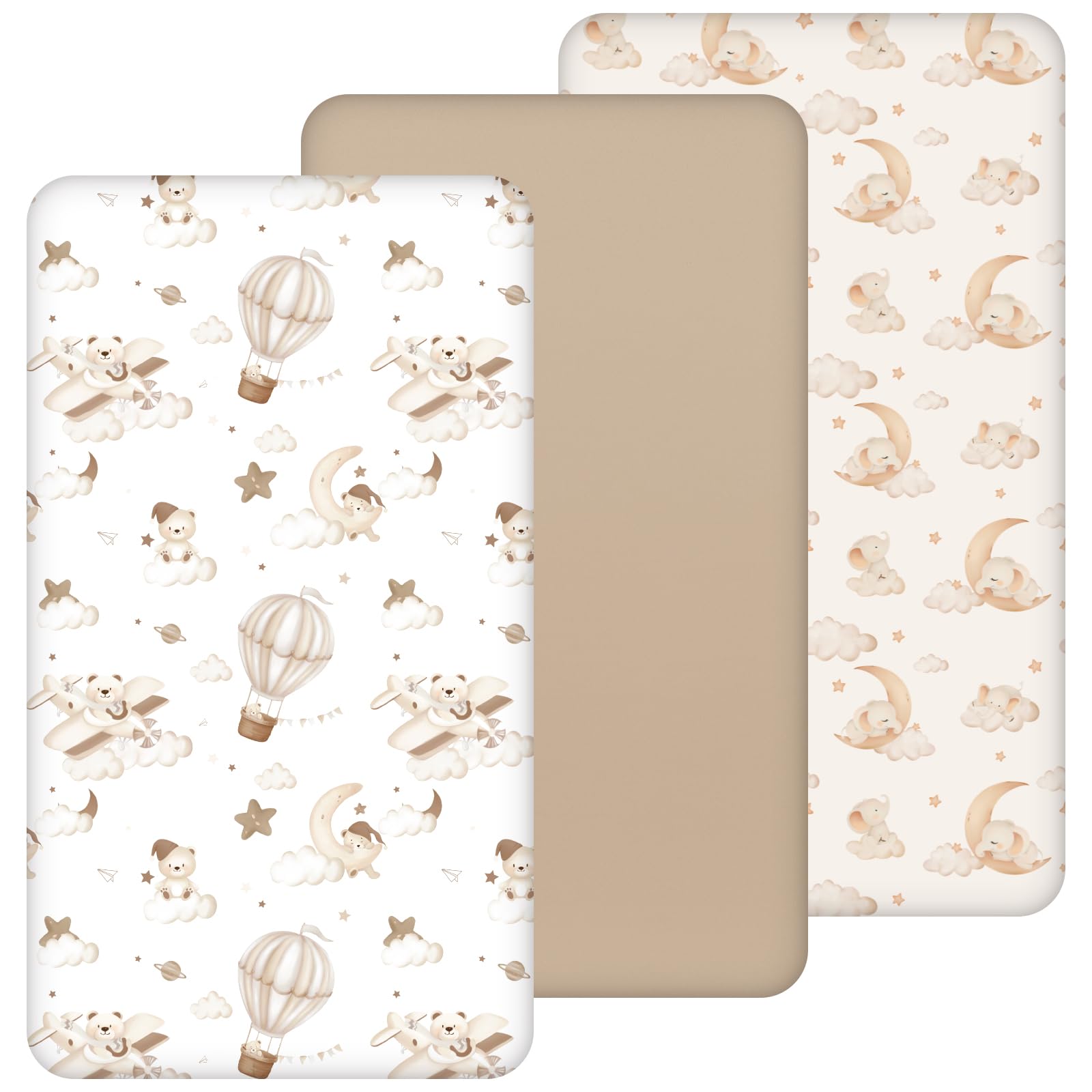 Yukkidds Spannbettlaken 70x140cm Baby 3er-Pack Bettlaken Für Babybett Atmungsaktiv Mikrofaser Elastizität Spannbettlaken Beistellbett Brauner Ballon