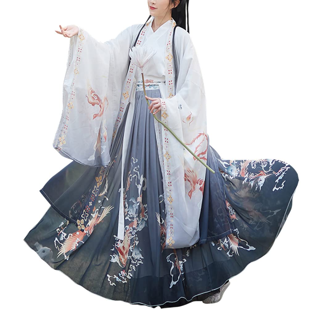 Amazon.com: Women's Chinese Hanfu Long Cloak Phoenix Print Wide Sleeve ...