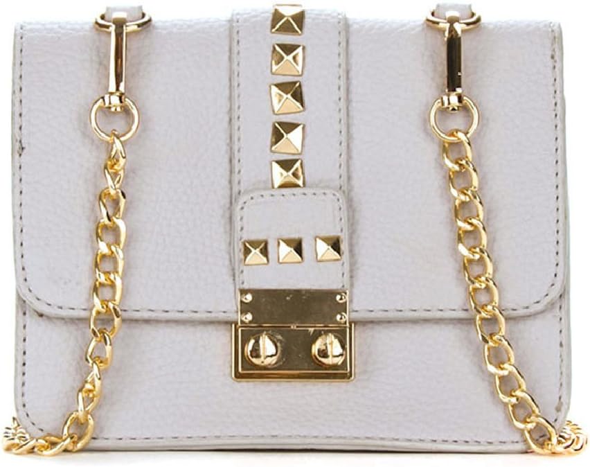 Bcbg Paris Simple Studded Caviar Crossbody, Style Pure Color Pu Leather Tote Handbag for Women (Stone)