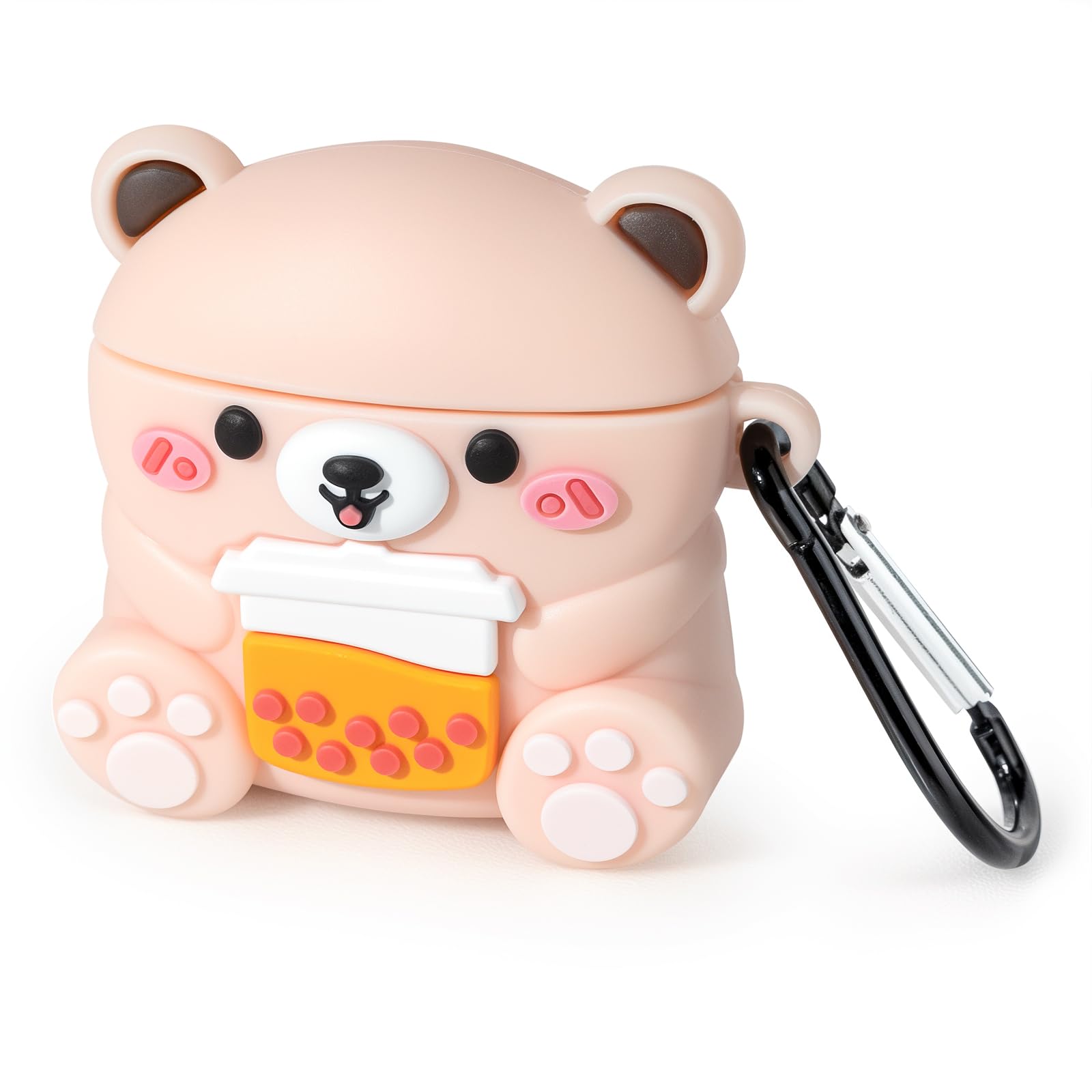 Mouzor Cute Airpods 4 Case, Boba Tea Bear AirPods 4th Generation (2024) Case Funny 3D Cartoon Animal Heavy Duty Protection PVC Charging Cover with Carabiner for Kids Girls Boys Women