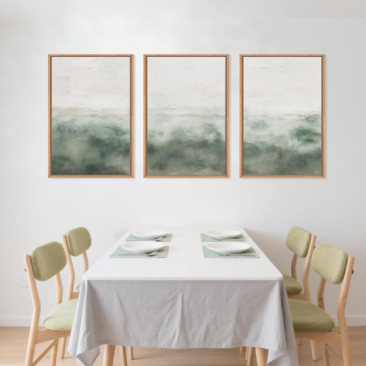 BICERE Large Abstract Grey Green Framed Canvas Wall Art,Watercolor Neutral White Wall Decor,Modern Pastel Wall Painting,Illustrations Artwork for Living Room,Bedroom,Dining Room,Office -16"x24"x3