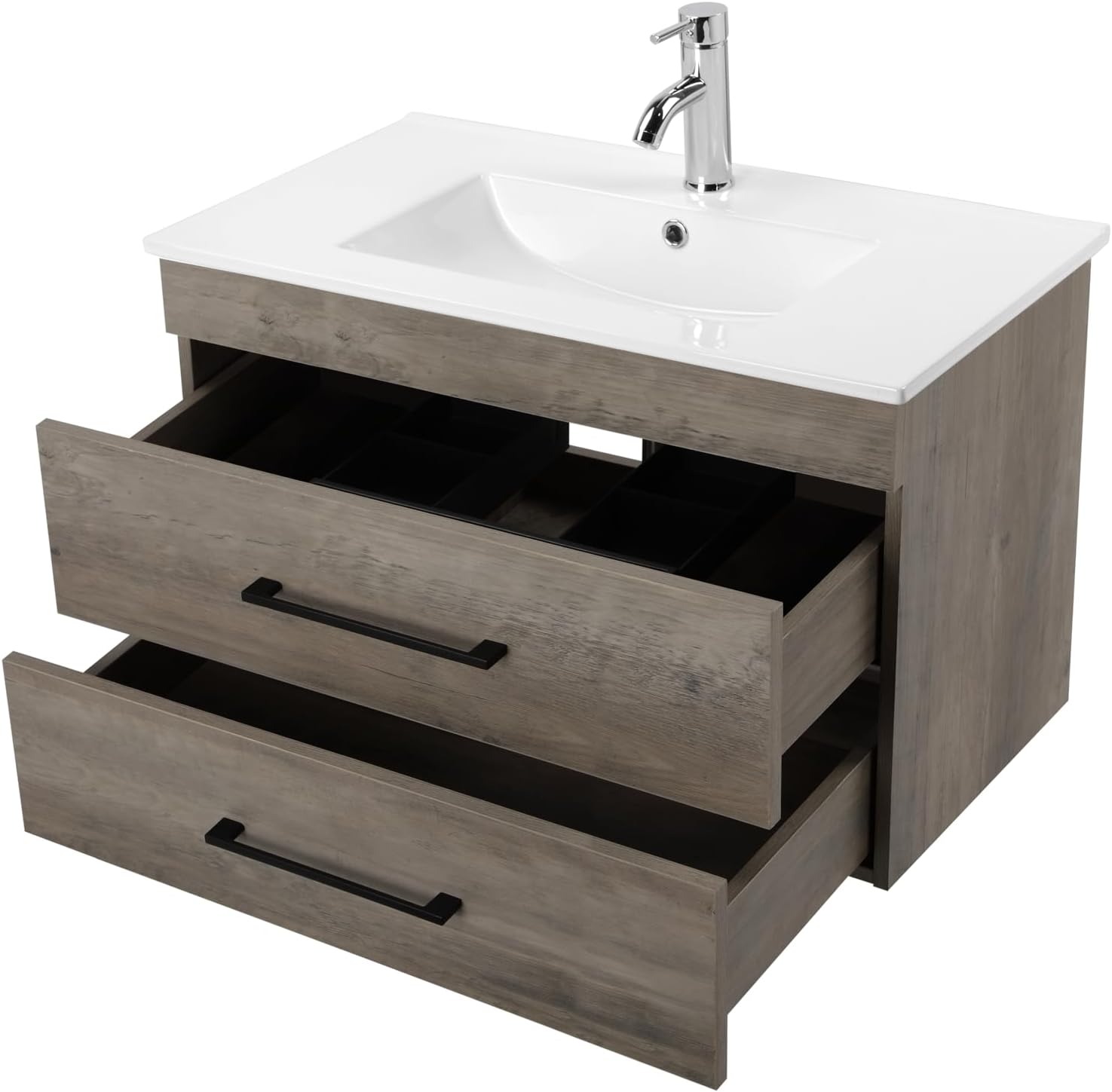 Henf 32 Inch Bathroom Vanity with Sink,Grey Wall-Mounted Bathroom Vanity with 2 Drawers,Soft-Close System,Floating Bathroom Vanity with Ceramic Sink Combo,Single Bath Storage Vanity Sink