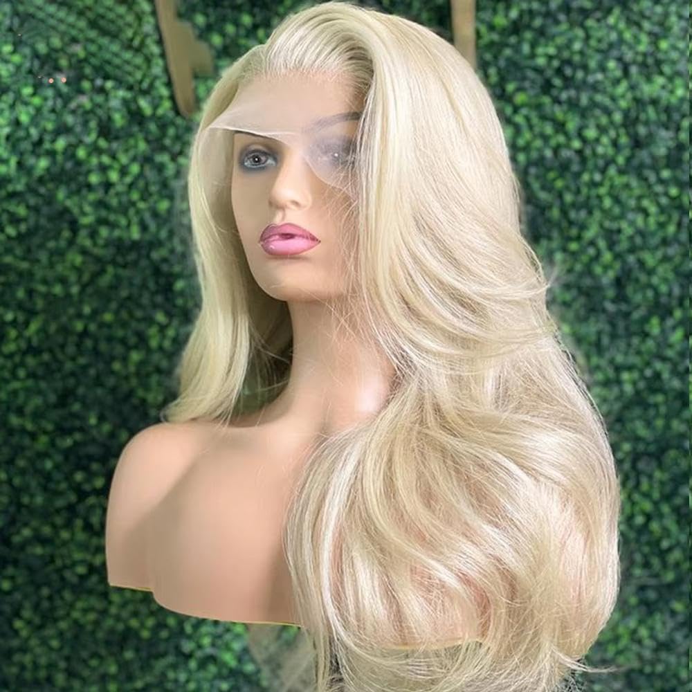 Haarpflege Leimlose Blonde 26“ Lange Gewellte Lace-Front-Perücke Mit 180 Dichte Für Frauen Vorgezupft Hitzebeständig Täglich