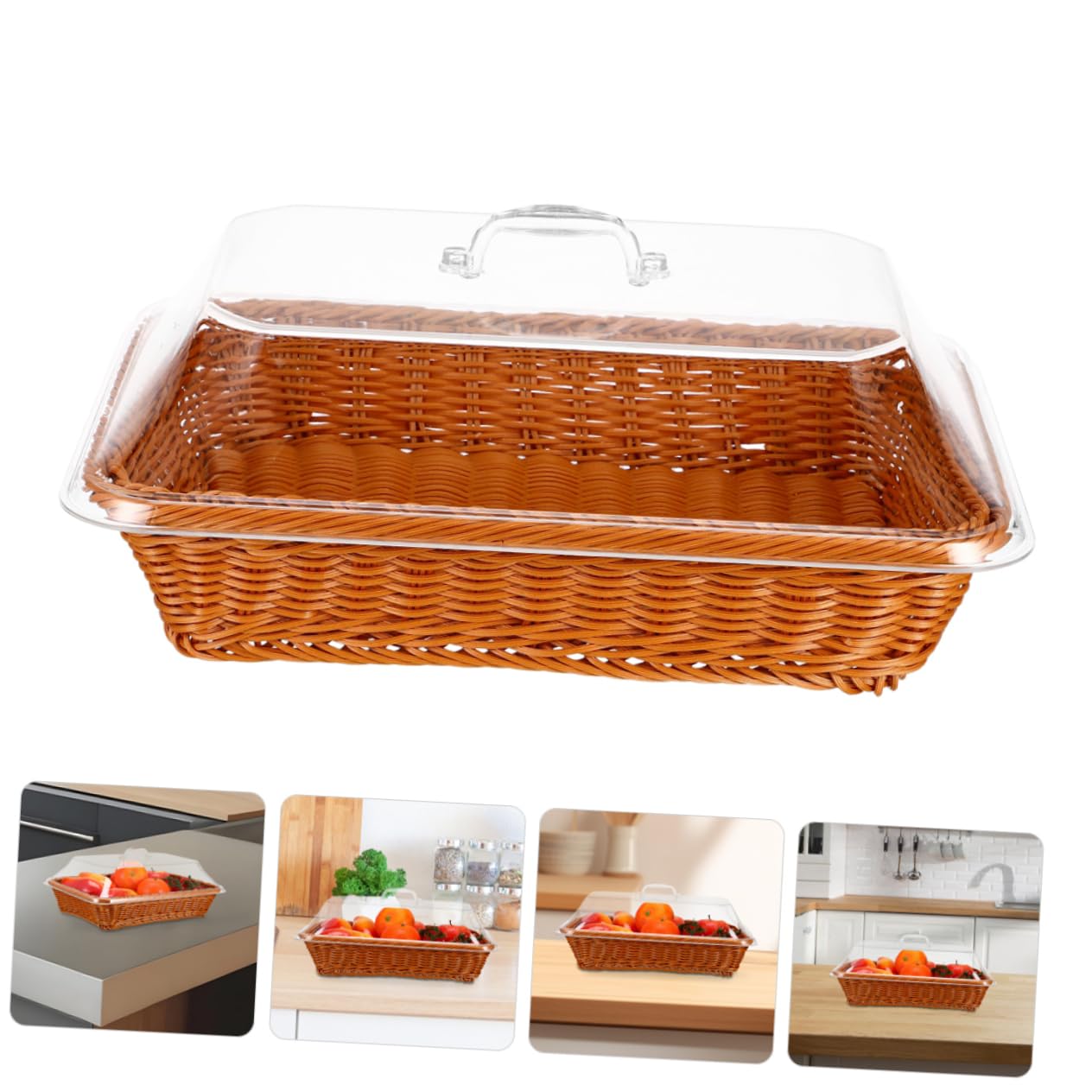 Cabilock Cesta de Almacenaje de Ratán Tejida Mano con Tapa Versátil para Pan Frutas y Alimentos Ligera y Portátil para Cocina Mesa y Picnic al Aire