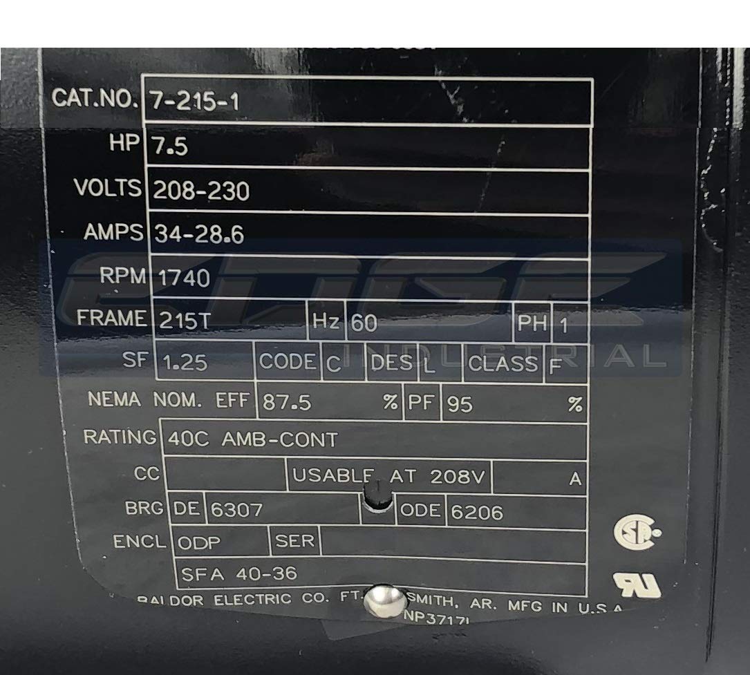 Motor Nameplate showing specifications