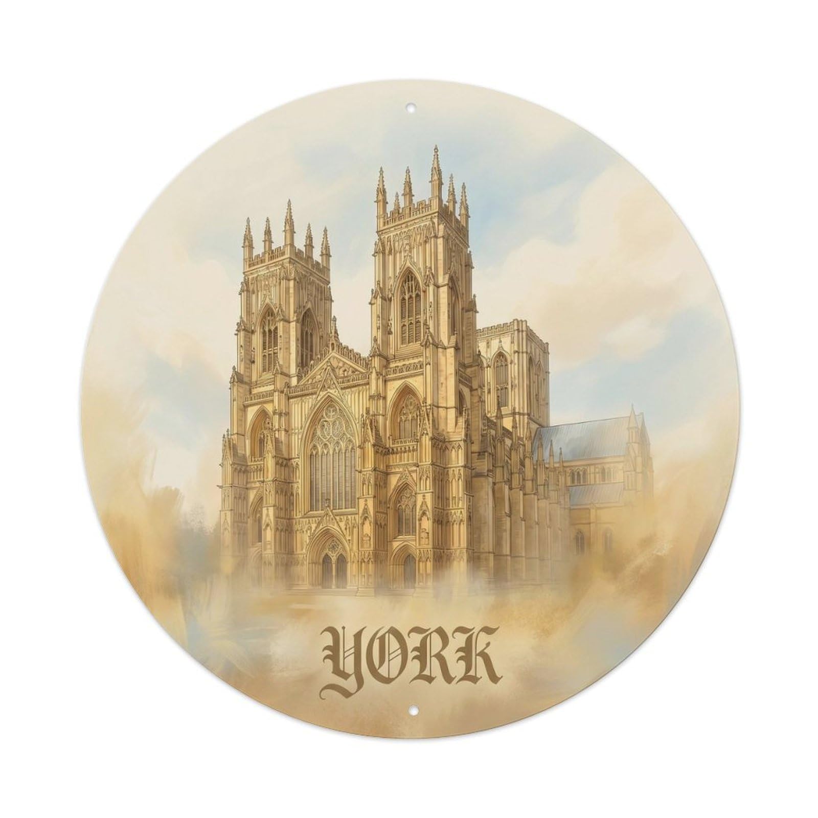 York Minster Gothic Landmark Cityscape Vintage Travel Metal Tin Sign Plaque Wall Decor for Cafe, Man Cave, Club Bar, Office, Home Garden Round Metal Poster 8x8Inch