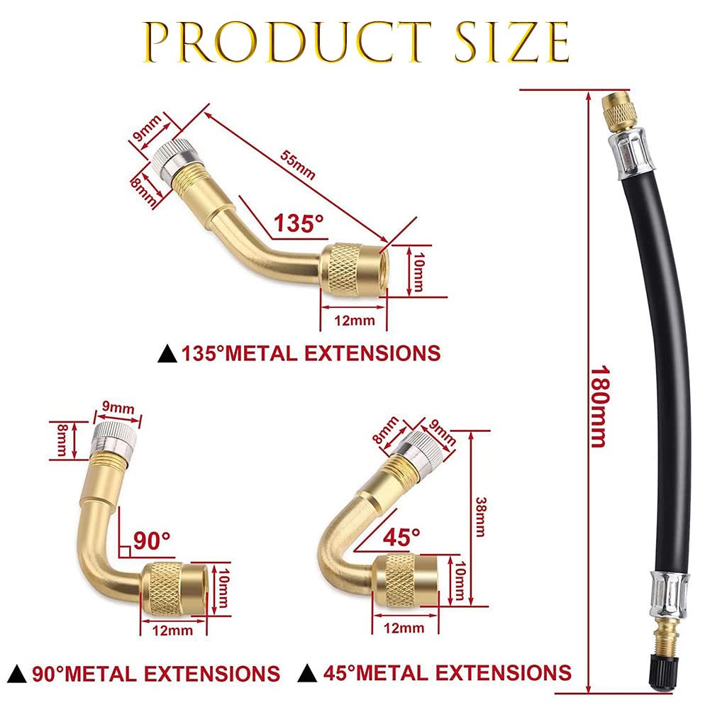 Prolunghe Valvola Pneumatici - Kit 3 Pezzi Con Angoli 45°/90°/135°, In Ottone, Per Auto, Moto E Bici - Foto 8