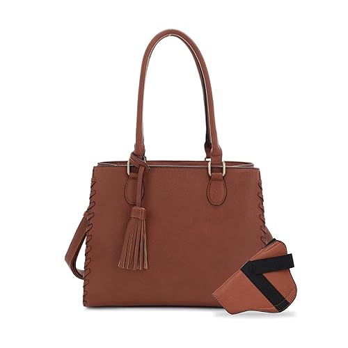 JESSIE & JAMES | Lioness Concealed Carry Satchel Bag with Tassel, Top Handle Purse with Crossbody Shoulder Strap