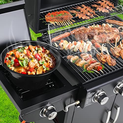 Bild 3 - TLSUNNY 4+1 Brenner Gasgrill, Gasgrill Master mit Seitenkochfeld, BBQ Grillwagen Gas mit 2 pcs Rad, Hochleistungsbrenner, Impulszünd, mit Thermometer, Große Grillfläche, Grillküche, 4*/2.93KW + 2.33KW