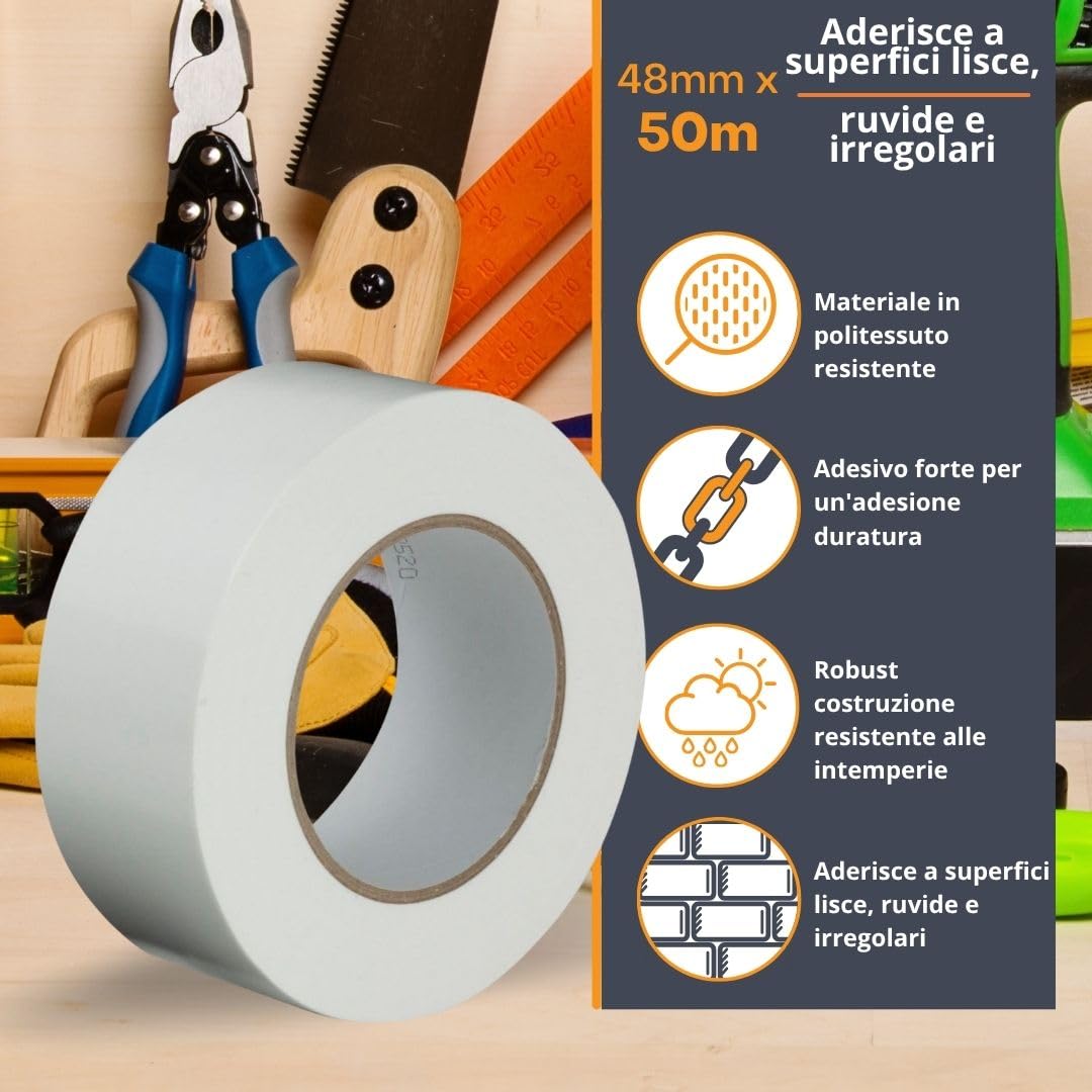 GTSE - Nastro Adesivo da Imballaggio 48 mm x 50 m bianco 12 Rotoli | Fascette in nylon resistenti e autobloccanti - Multiuso, per casa, ufficio, garage e fai da te