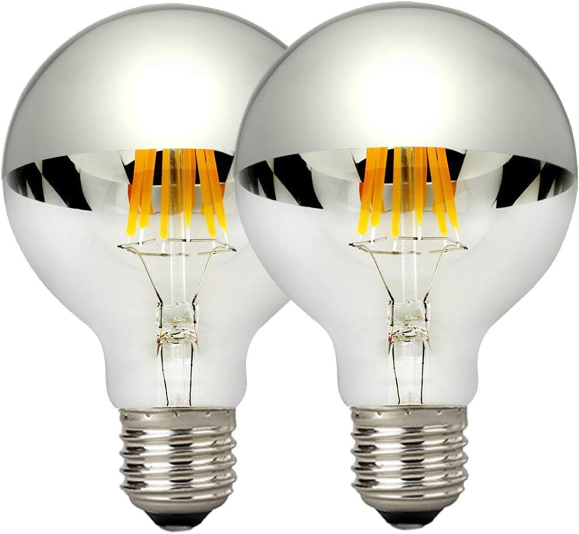 LUXON Half Chrome Light Bulbs,Dimmable,LED Edison Bulbs,Silver Dipped Anti Glare Bulb,Mirror 6W (60W Equivalent) G80/G25 Globe Decorative Light Bulb,E26 Base Warm White 2700K,for Vanity Pack of 2