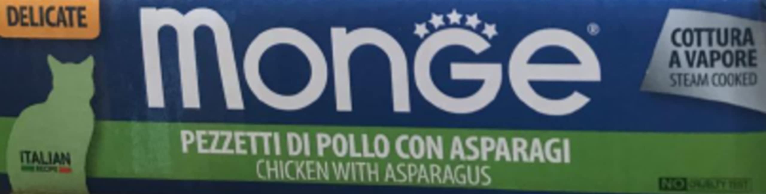 Monge Delicate natural superpremium Quality Kawałki kurczaka ze szparagami dla kotów, gotowanie na parze. Opakowanie 24 pudełka (80 gr. jeden). Bez barwników i konserwantów