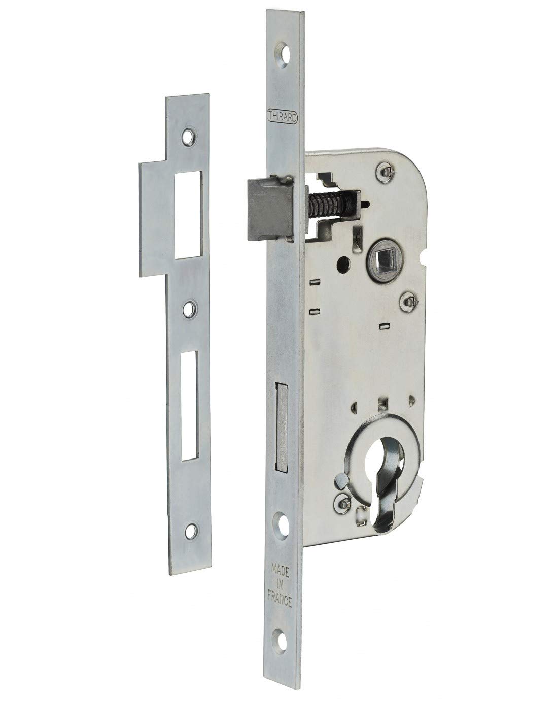 THIRARD - Boîtier de Serrure Encastrable à Cylindre pour Porte d'Entrée - Axe 40 mm - Bouts Carrés - Cylindre 30 x 30 mm - Zingué - Coffre Acier Embouti - Têtière Acier - Mécanisme à 1 Tour - Gris