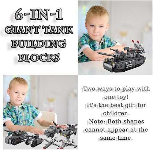 Miniatura 2 de ENHANA Juego de bloques de construcción de tanque armado militar 6 en 1, kits de construcción de tanques de batalla principal del ejército,
