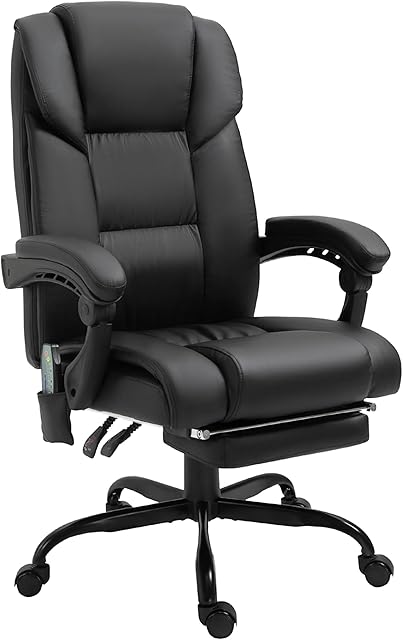 Vinsetto 6-Point PU Leather Massage Racing Chair Electric Padded Recliner Chair Height Angle Adjustable 5 Wheels w/Remote Footrest Home Office Comfort Masseuse Relaxation Swivel Ergonomic Black