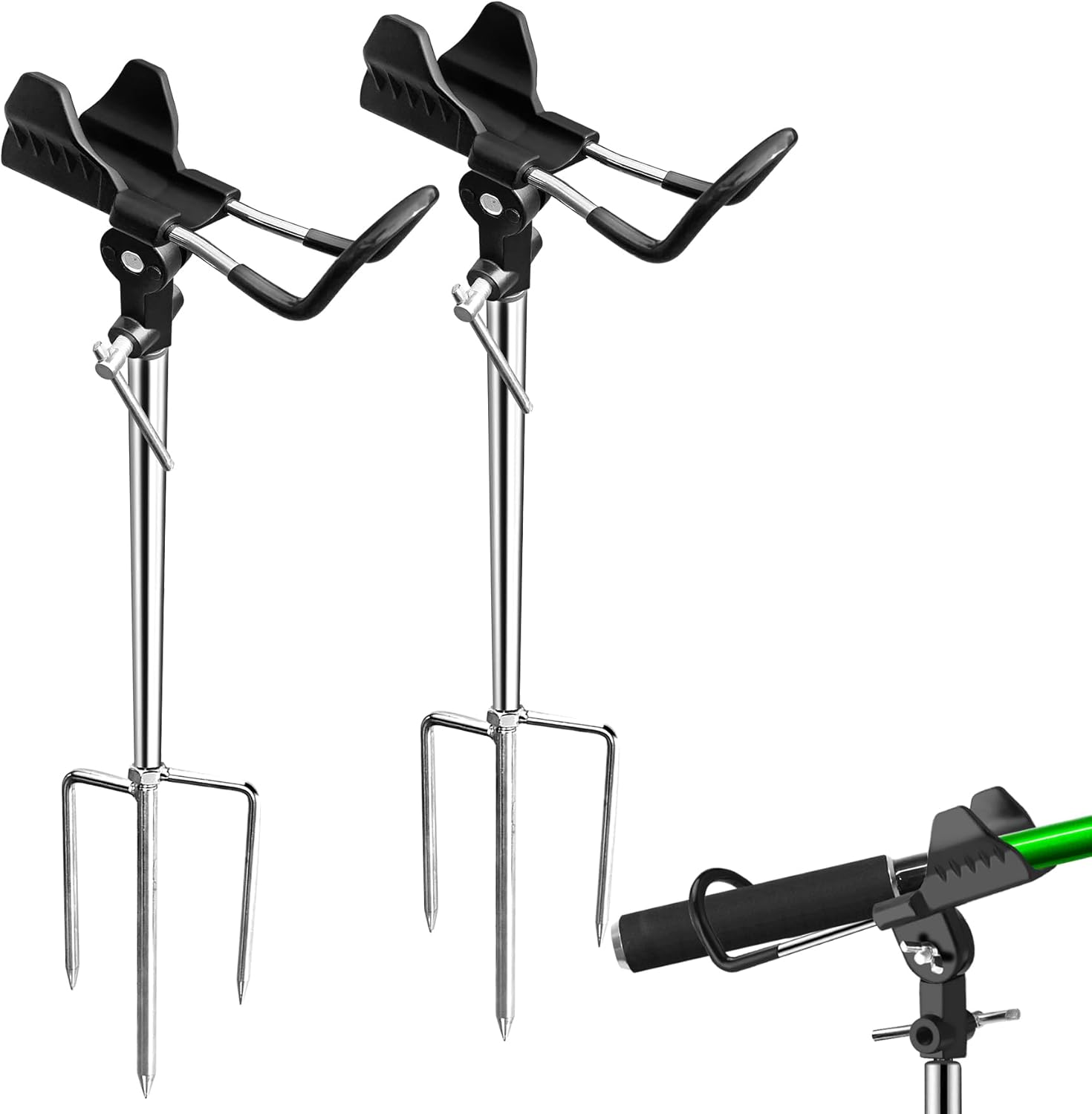 Fishing Rod Holders, Fishing Pole Holders for Ground, Multifunctional Stainless Steel Beach Fishing Rod Holder Fishing Gifts for Men(2 Pack )
