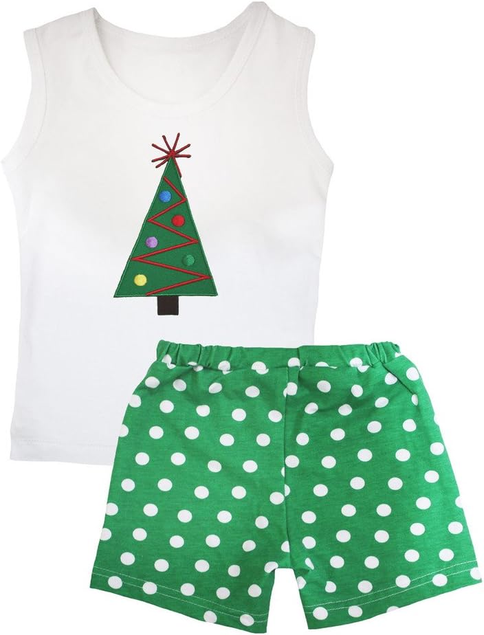 Petitebella Xmas Tree White Vest Polka Dots Green Short Set 1-8y