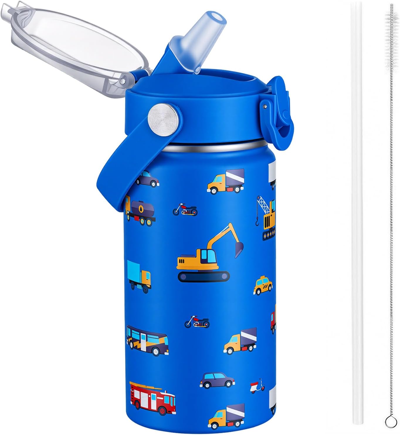 420ml Kids Insulated Water Bottle with Straw, Vacuum Metal Leak Proof Drink Flask, BPA-Free, Cute Double Wall Stainless Steel Child's Flask,Boys Girls Bottles