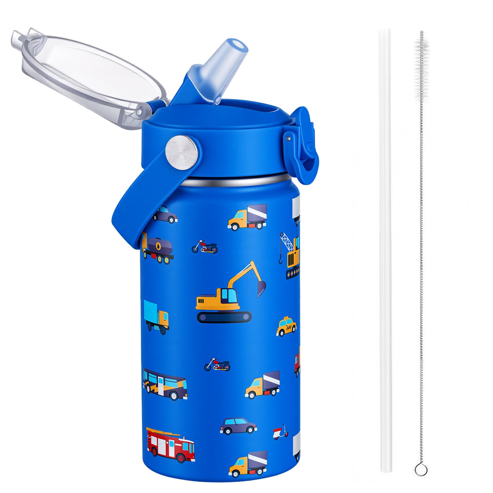 Autsel 420ml Kids Insulated Water Bottle with Straw, Vacuum Metal Leak Proof Drink Flask, BPA-Free, Cute Double Wall Stainless Steel Child's Flask,Boys Girls Bottles