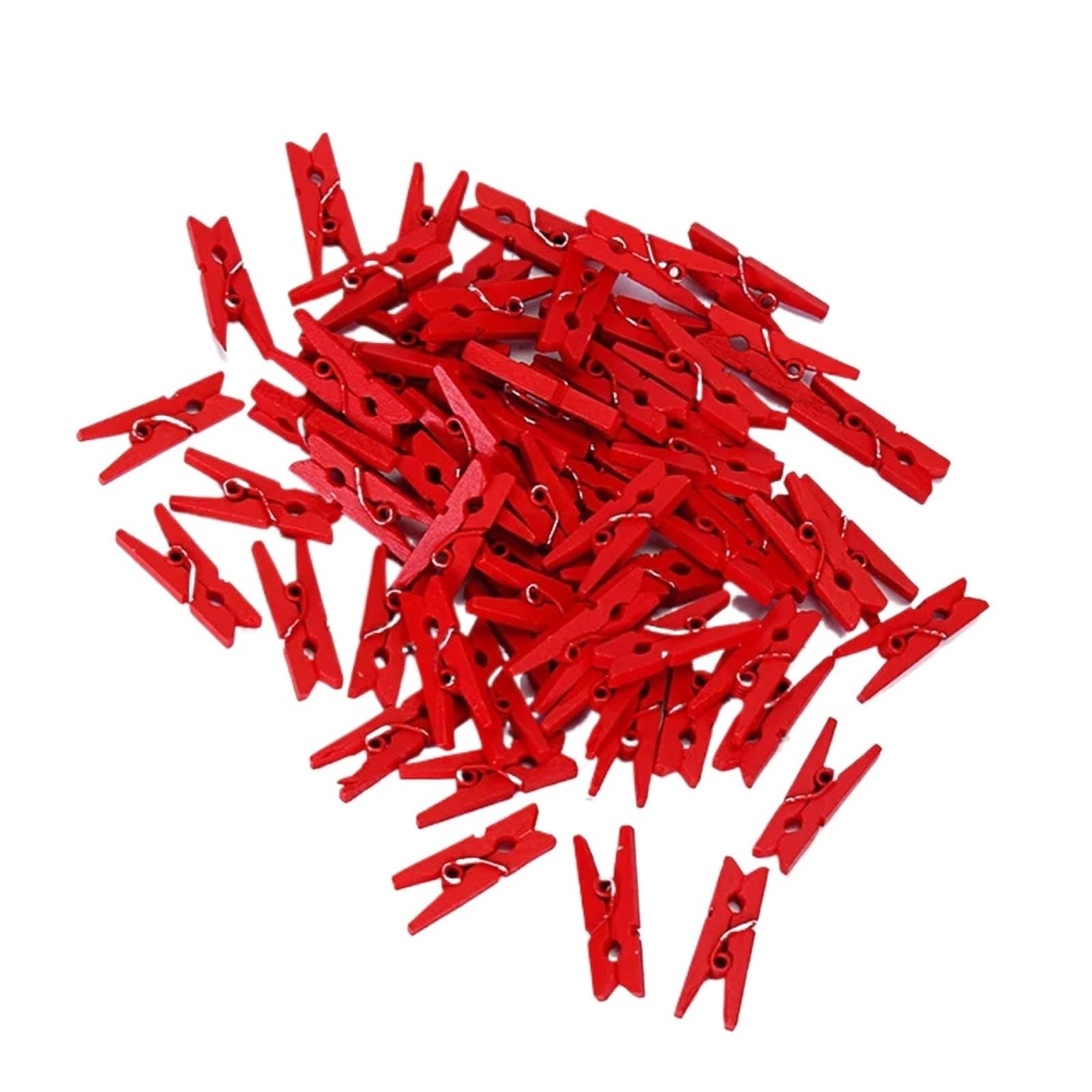Clothespins Mini 25mm Natural Wooden Clips Photo Clothespin Clothes Folder Wedding Party Clip Pegs(Red-100PCS)