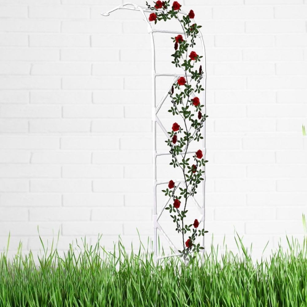 Arco de jardín de metal para guiar plantas trepadoras con enrejado decorativo blanco