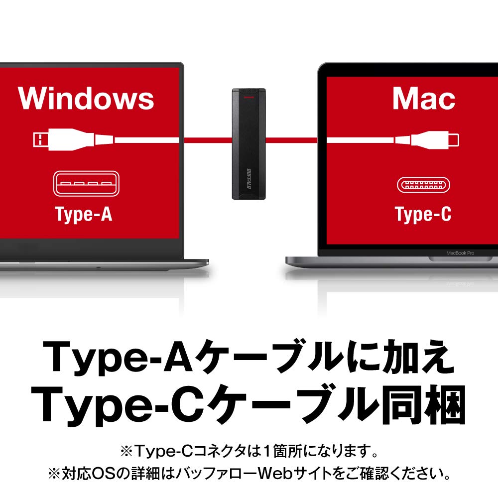 バッファロー SSD 外付け 1TB USB3.2 Gen2 Type‐C 最大読出速度1050MB 
