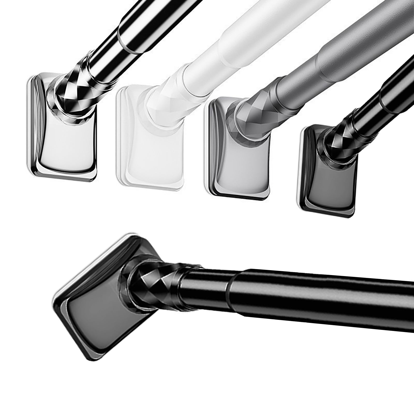 GLDYTVF Stainless Steel Expandable Shower Curtain Rod - No Drill Pressure-Mounted Self-Locking Adjustable for Bathroom Toilet Closet Kitchen (Black 110-190cm/44-74in)
