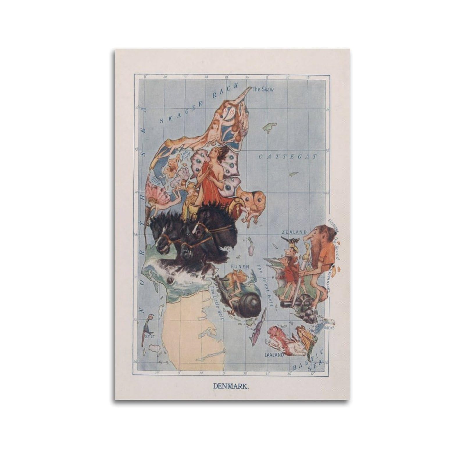 OKAHYS Vintage Travel Map Poster Denmark Decorative Painting Canvas Wall Artworks Picture 20x30inch(50x75cm)