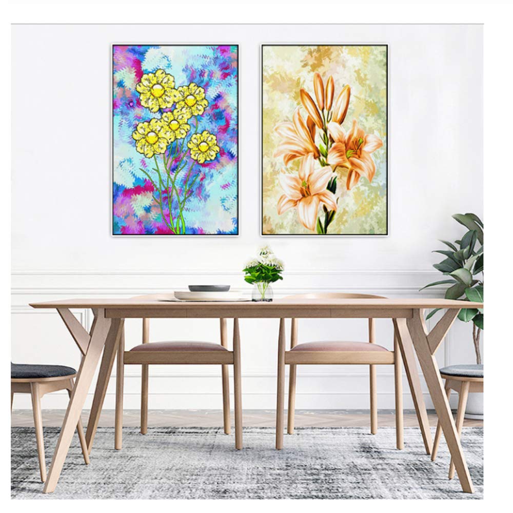 Drucken Leinwandbilder Nordisches Süßwasser 2 Stück Blumen abstrakte Kunst gemalte Dekoration für Wohnzimmer Gerahmt 30x40cm (11,8 "x 15,7") x2 Mit Rahmen