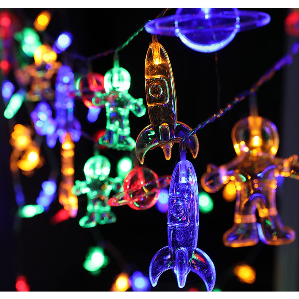Cadena de luces LED para habitación infantil, astronauta, planeta, cohete, guirnalda de luces para niños, decoración de habitación infantil, fiesta de cumpleaños, decoración de pared (1,5 m, 10 luces)