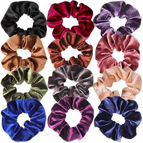 H&S Velvet Hair Scrunchies & Bobbles 12pcs – Elastic Ties & Ponytail Holders for Women, Girls & Thick Hair - Velvet Scrunchy