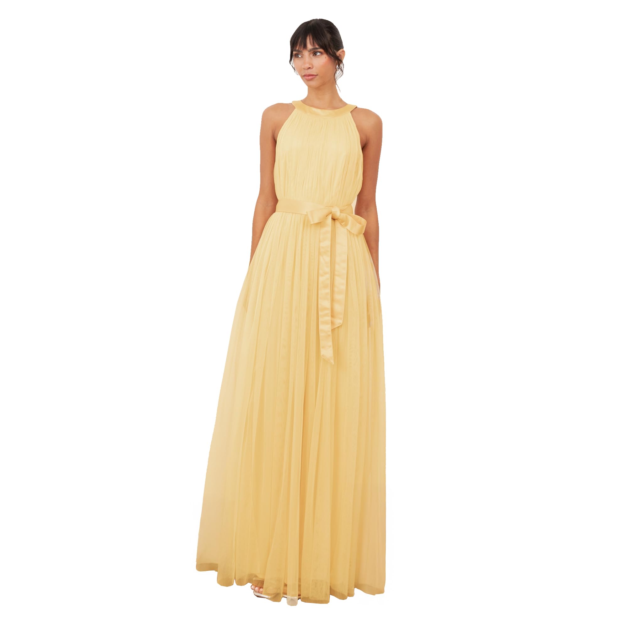 Maxikleid für Damen, Neckholder, lang, ärmellos, mit Gürtel, A-Linie, Abendkleid, Ball, Abschlussball, Hochzeit, Gast, Brautjungfer