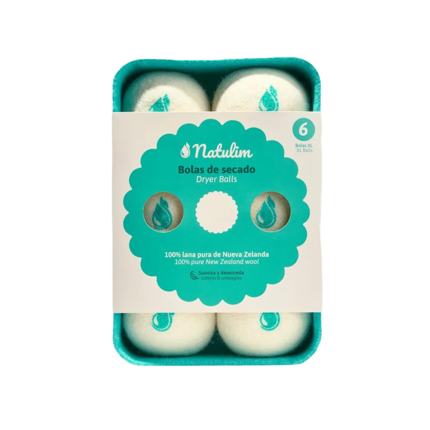 Natulim Wool Dryer Balls 6 Pack XL - Natural Fabric Softener, Reusable, Reduces Wrinkles on Clothes and Saves Drying Time - Eco-Friendly, Plastic Free, Cruelty-Free Solution