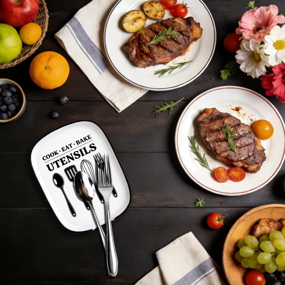 ANATTASOUL Soporte para cucharas de café de cerámica para estufa, cucharas y espátulas, patrón de 4.5 x 5.9 pulgadas, soporte grande para cucharaditas, soporte decorativo para utensilios de cocina de