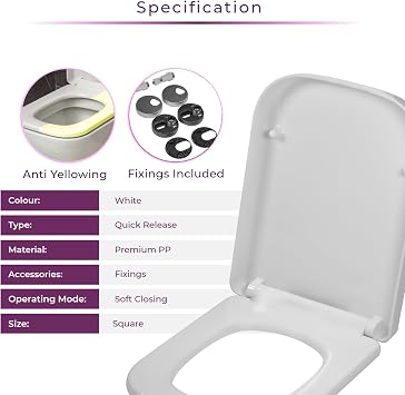 Go Bathrooms White Square Soft Close Quick Release Heavy Duty Toilet Seat