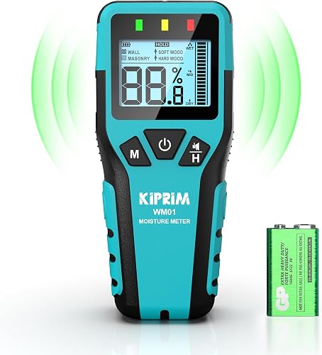 Kiprim WM01 Non-Destructive Pinless Moisture Tester for Wood, Floors, Walls | Provides accurate moisture readings, suitable for home inspection, building renovation and hidden dampness checking.