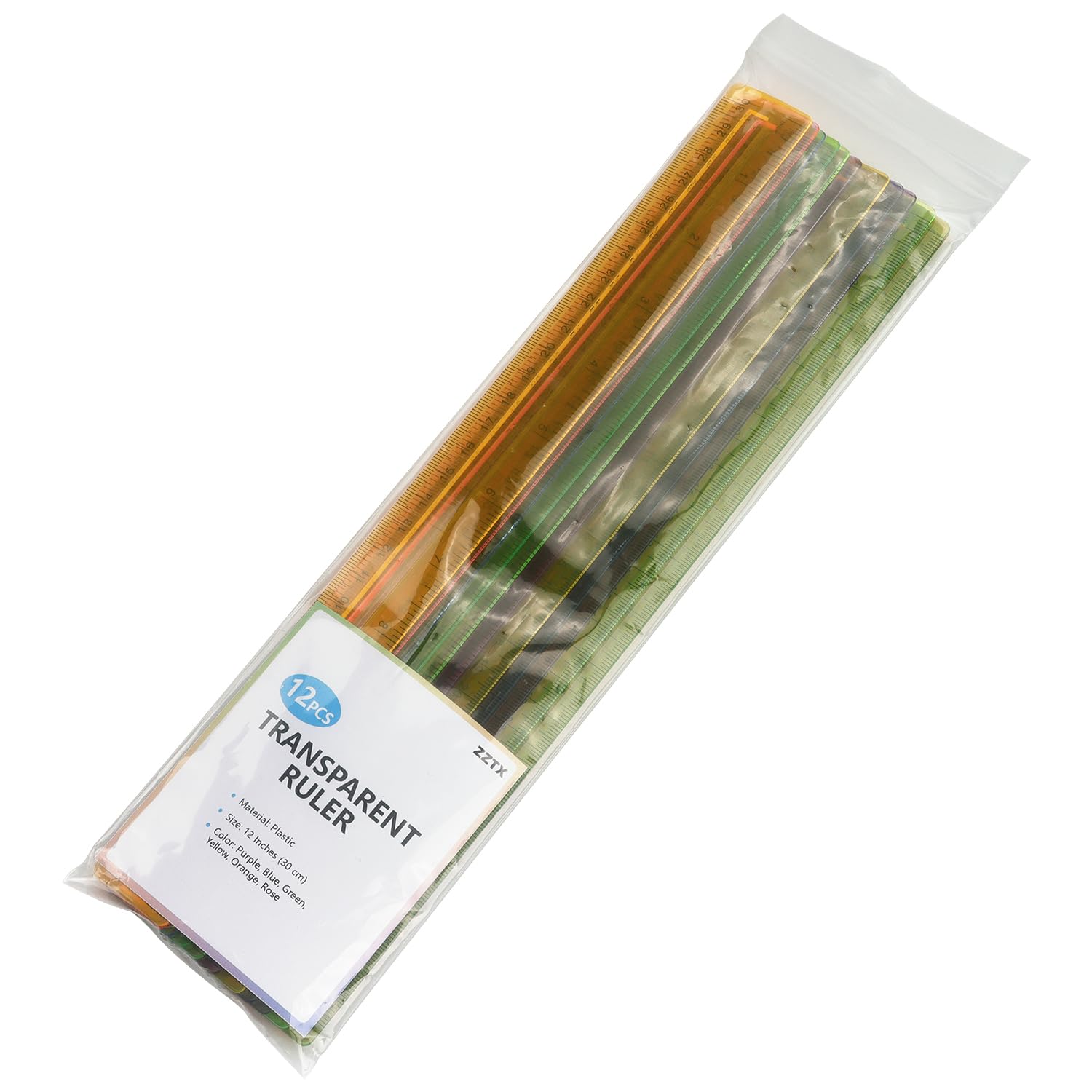 12 Stück farbige transparente Lineale aus Kunststoff, 30,5 cm, metrische Lineale mit Zoll und Zentimeter, Kinderlineal für Schule, Zuhause, Büro
