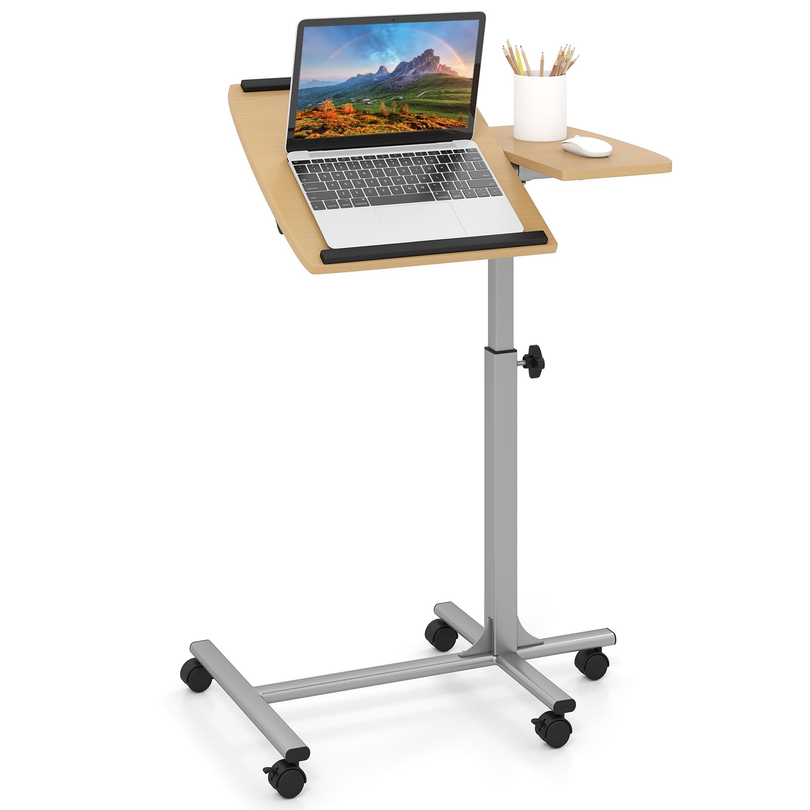 COSTWAY Table de Lit a Roulette pour Ordinateur Portable, 60 x 40 cm, Bureau Debout Tablette et Hauteur Réglable, Table d'Appoint Canapé en Forme de C, pour Hôpital, Handicapés, Manger