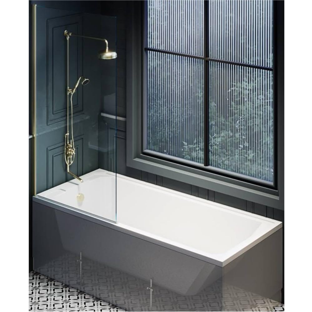 Milano Richmond White 1700mm x 700mm Single Ended Shower Bath Gold Screen