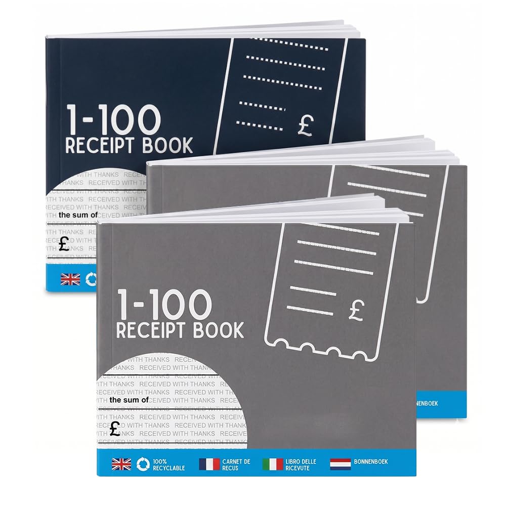 Pack of 3 Receipt Books 1-100 | Numbered Carbon Copy Receipt Books - Duplicate Receipt Books with Carbon Sheet for Payments, Sales Records & Business Transactions - 60gsm Paper - Assorted Color