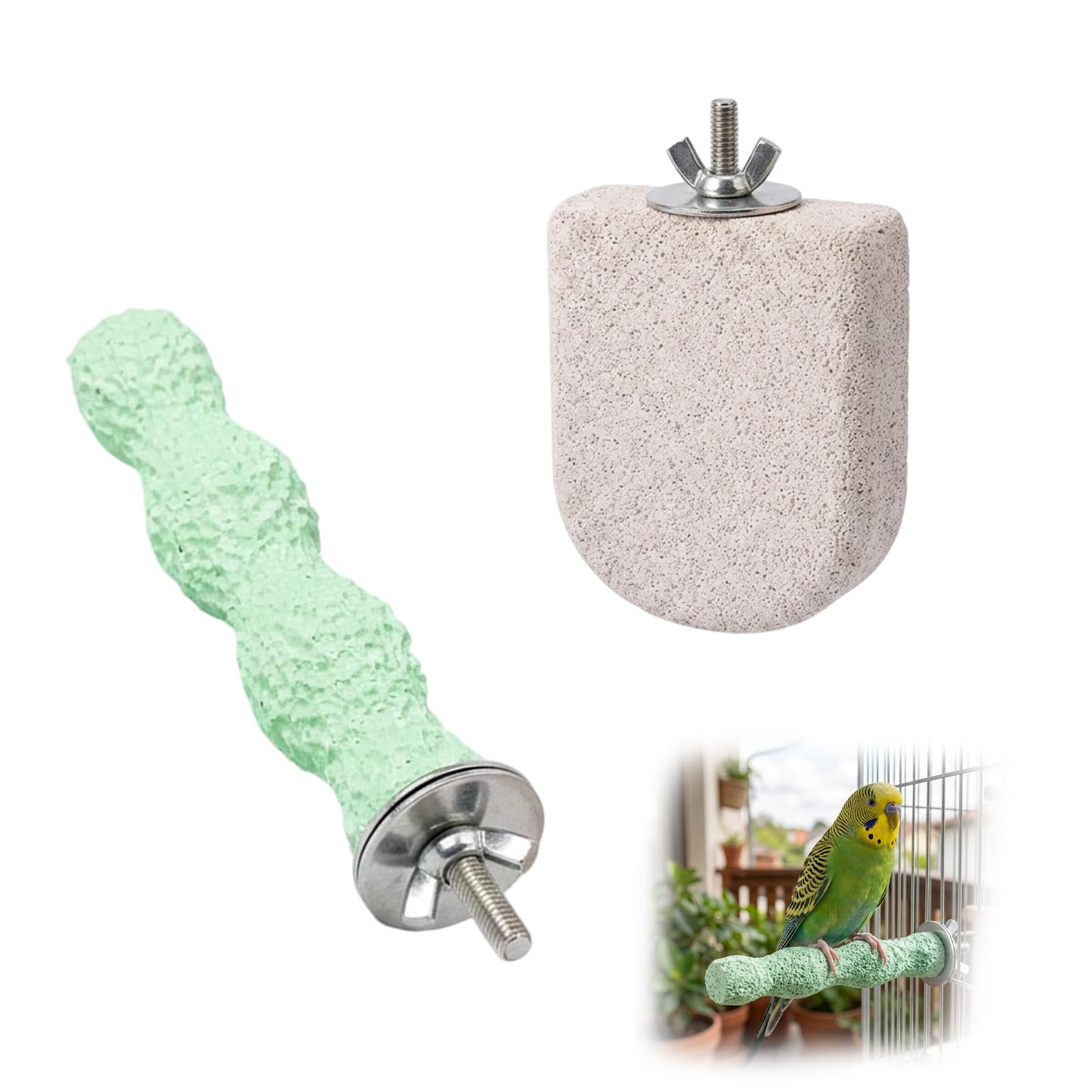 2 PCS Parrot Perch, Bird Perches for Cage, Natural Nail Trimming and Beak Maintenance, Environmental Enrichment for Small Birds, Set with Large Size and Small Size
