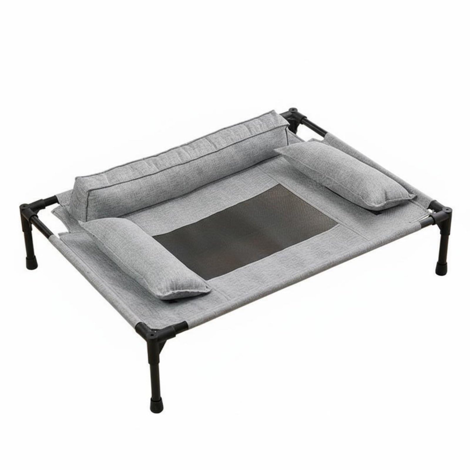 Cama para Mascota Elevada con Marco de Tubo de de Malla Sintética Resistente al Desgaste Lavable y Desmontable Soporte Lateral para Comodidad Adecuada, Gray, L