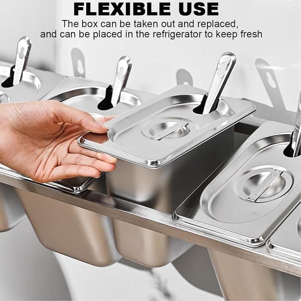 Set portaspezie da parete in acciaio inox con coperchio, contenitori da cucina per la preparazione di alimenti, buffet e pizza (3 griglie)