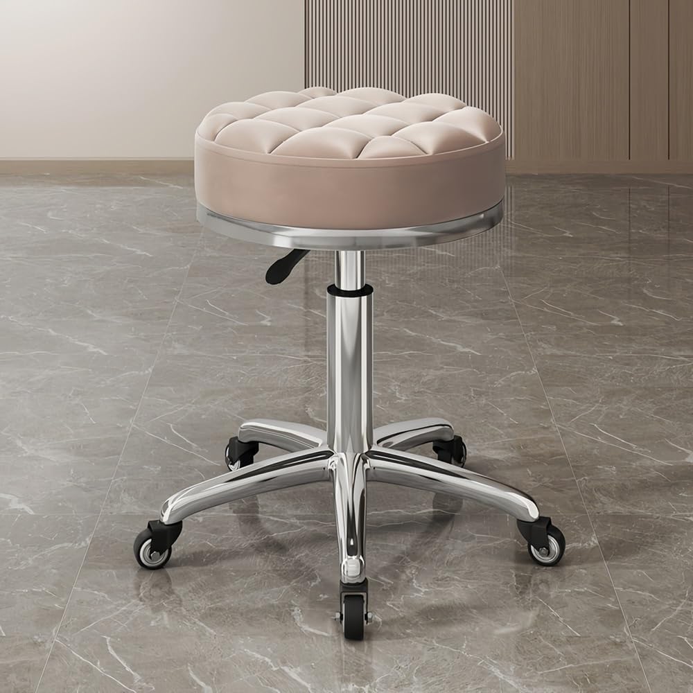 Rolling Salon Stool Swivel Chair, Height Adjustable Vanity Stool with Wheels, Rolling Stools for Shop, Guitar Lab, Tattoo Workbench, Medical Use(White+Gold)