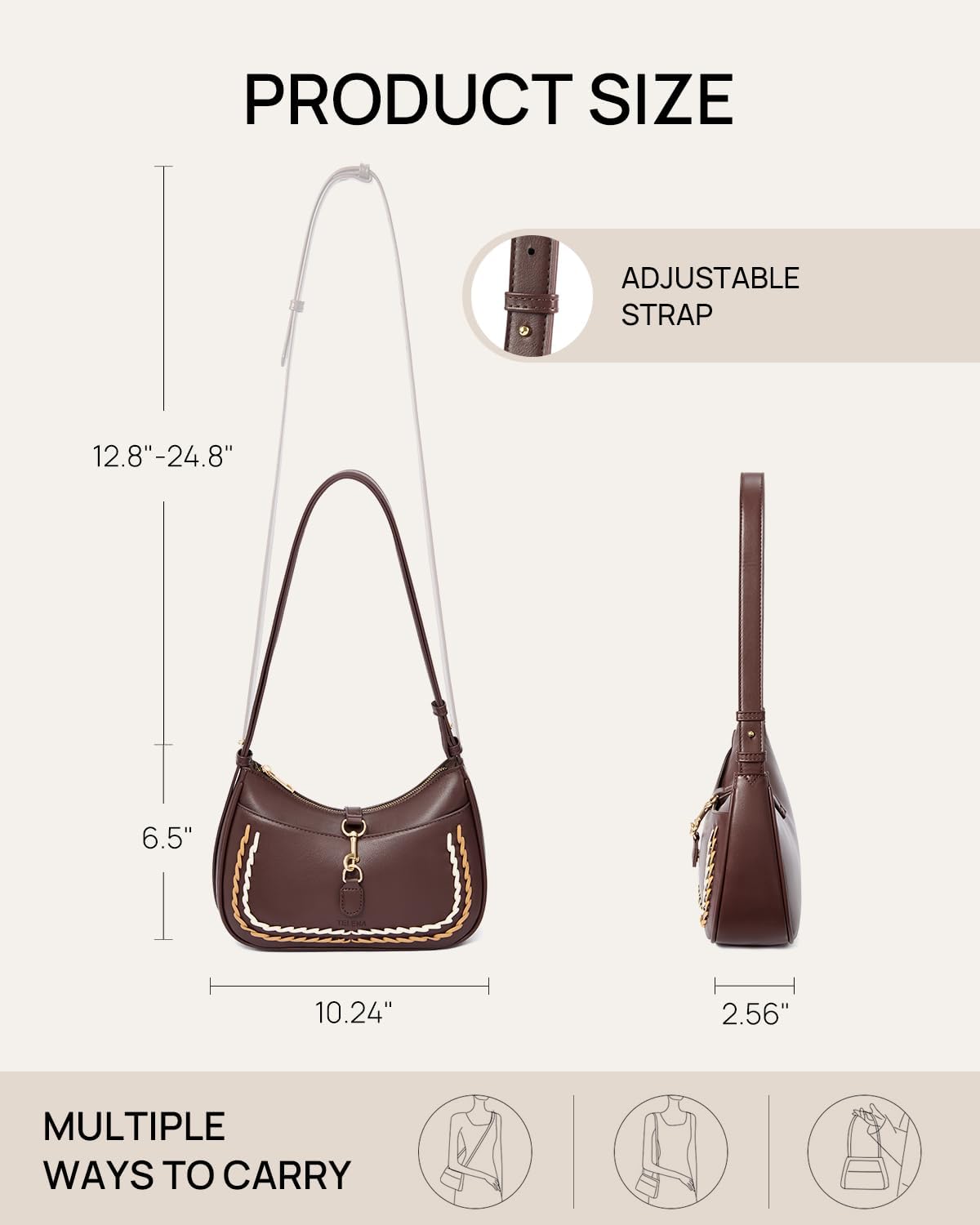 Telena Shoulder Bag for Women, Small Shoulder Purse Vegan Leather Hobo Handbag with Adjustable Strap - Image 4