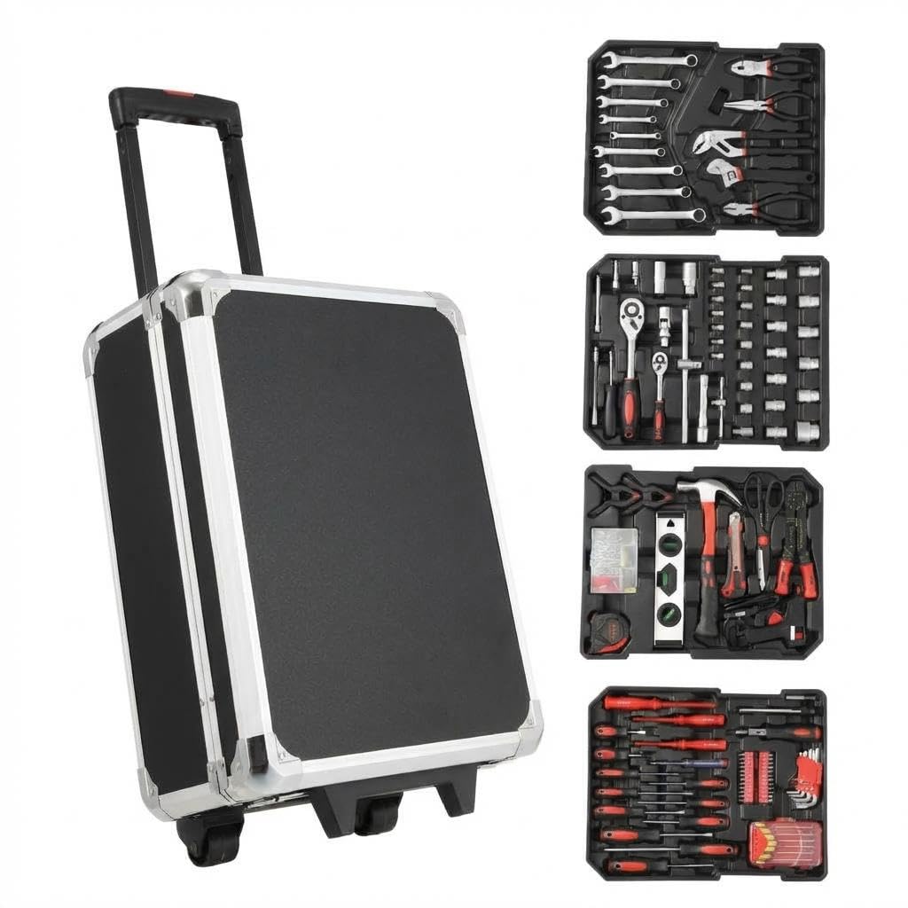 Set di strumenti professionali da 800 pezzi con carrello rotolante, presa versatile e collezione di chiave per riparazioni domestiche, manutenzione automobilistica e progetti fai da te, utensili porta