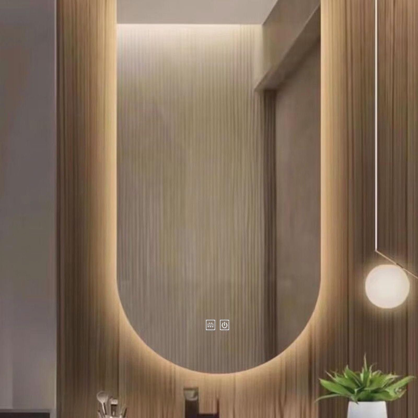 Miroir De Salle De Bain Intelligent À LED en Forme D'arche, Éclairage Tricolore avec Désembuage en Un Clic(50 * 80cm)