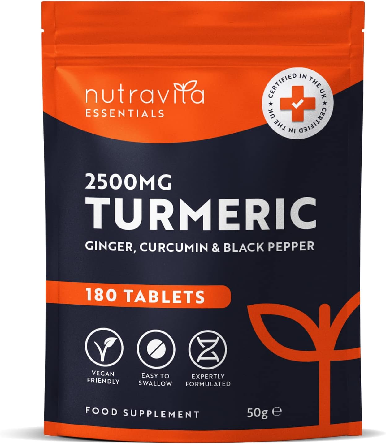 Nutravita Turmeric Tablets 2500mg with Black Pepper & Ginger 180 High