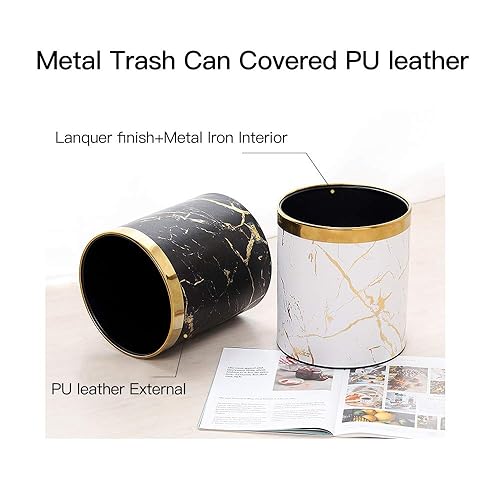 Miniatura 2 de Huaqinglian Basurero pequeño de metal para oficina, con parte superior abierta, con anillo dorado extraíble que sirve para guardar la bolsa de